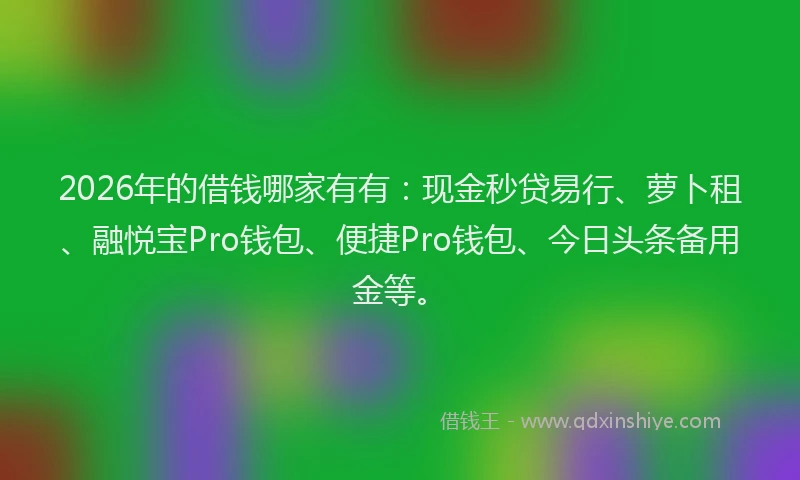 2026年的借钱哪家有有:现金秒贷易行、萝卜租、融悦宝Pro钱包、便捷Pro钱包、今日头条备用金等。