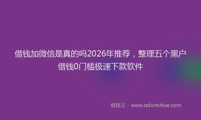 借钱加微信是真的吗2026年推荐，整理五个黑户借钱0门槛极速下款软件