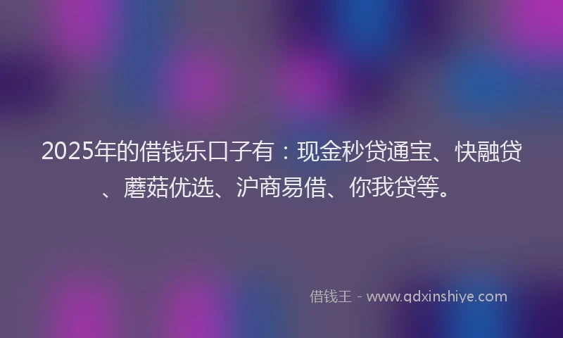 2025年的借钱乐口子有:现金秒贷通宝、快融贷、蘑菇优选、沪商易借、你我贷等。