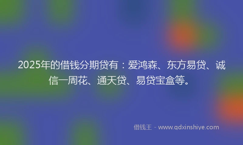2025年的借钱分期贷有:爱鸿森、东方易贷、诚信一周花、通天贷、易贷宝盒等。