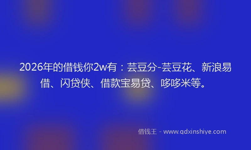 2026年的借钱你2w有：芸豆分-芸豆花、新浪易借、闪贷侠、借款宝易贷、哆哆米等。