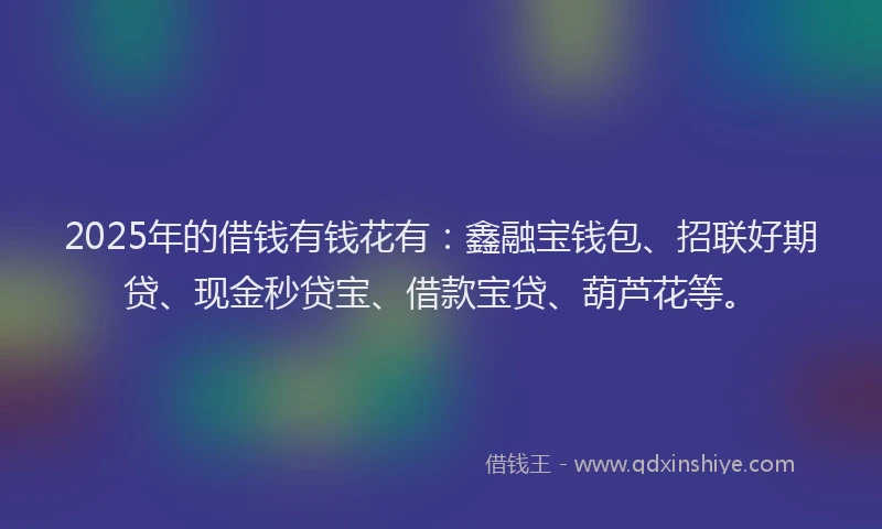 2025年的借钱有钱花有:鑫融宝钱包、招联好期贷、现金秒贷宝、借款宝贷、葫芦花等。
