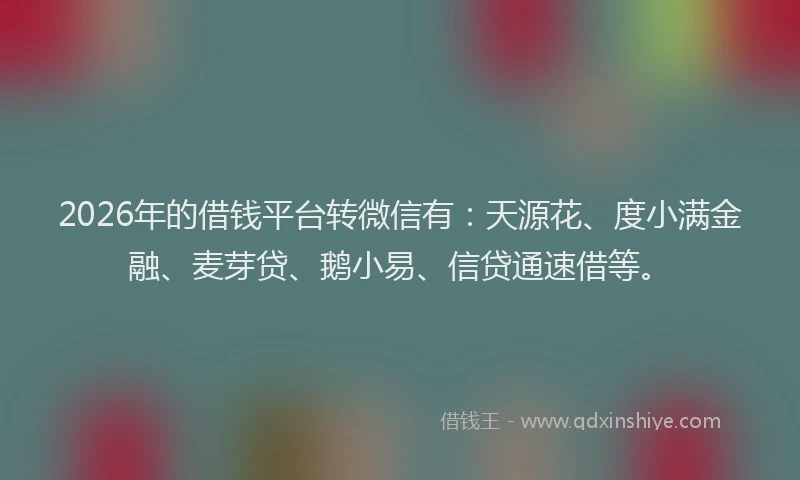 2026年的借钱平台转微信有:天源花、度小满金融、麦芽贷、鹅小易、信贷通速借等。