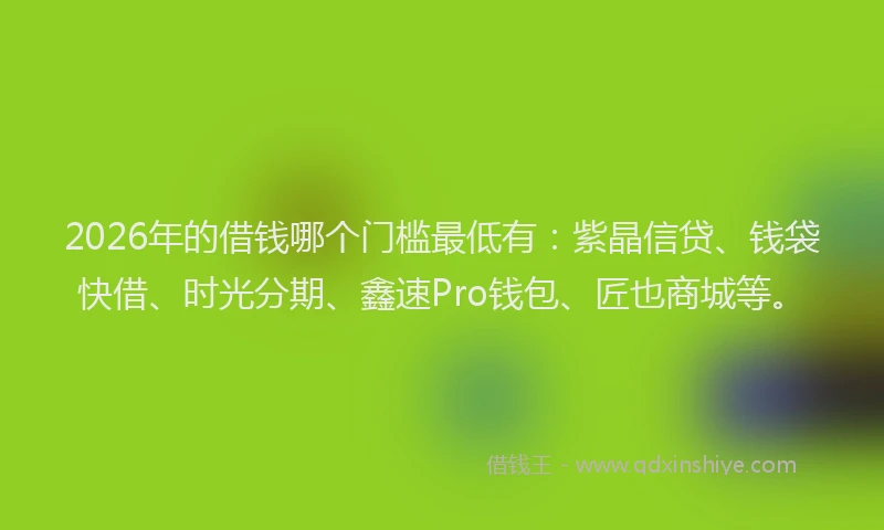 2026年的借钱哪个门槛最低有:紫晶信贷、钱袋快借、时光分期、鑫速Pro钱包、匠也商城等。