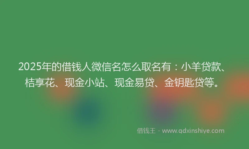 2025年的借钱人微信名怎么取名有：小羊贷款、桔享花、现金小站、现金易贷、金钥匙贷等。
