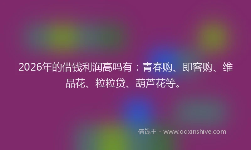 2026年的借钱利润高吗有：青春购、即客购、维品花、粒粒贷、葫芦花等。