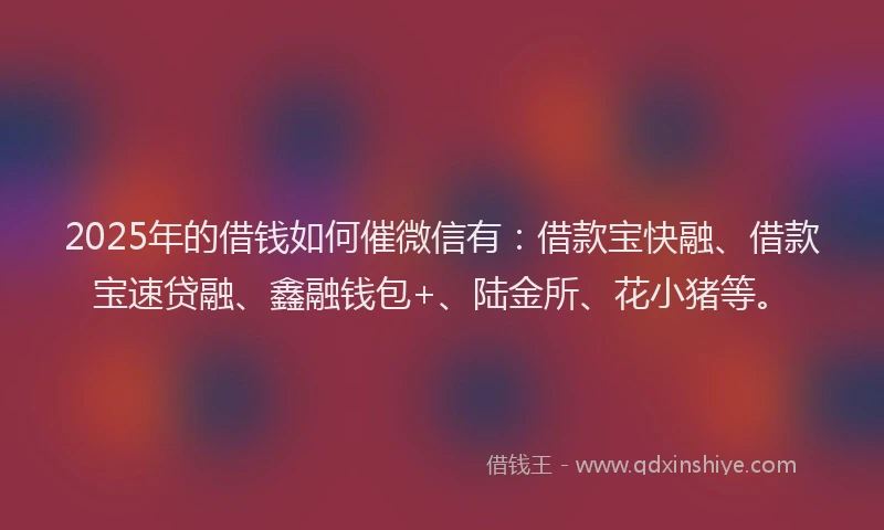 2025年的借钱如何催微信有:借款宝快融、借款宝速贷融、鑫融钱包+、陆金所、花小猪等。