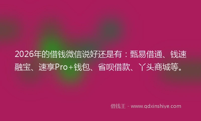 2026年的借钱微信说好还是有:甄易借通、钱速融宝、速享Pro+钱包、省呗借款、丫头商城等。