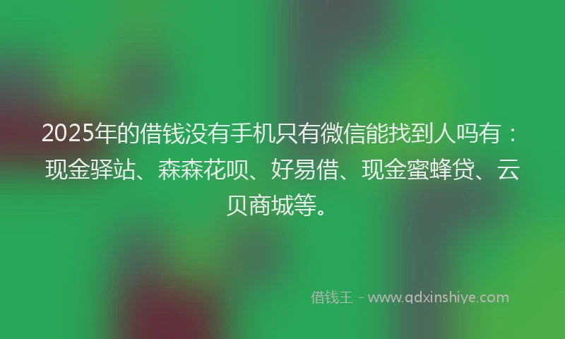 2025年的借钱没有手机只有微信能找到人吗有：现金驿站、森森花呗、好易借、现金蜜蜂贷、云贝商城等。
