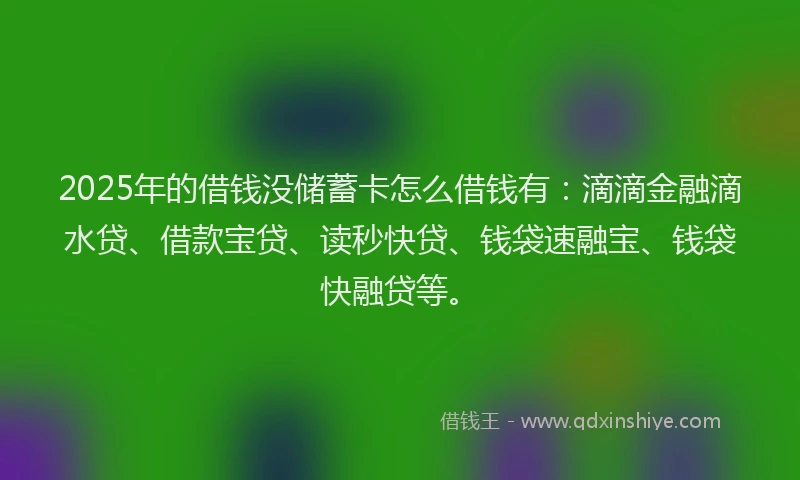 2025年的借钱没储蓄卡怎么借钱有：滴滴金融滴水贷、借款宝贷、读秒快贷、钱袋速融宝、钱袋快融贷等。
