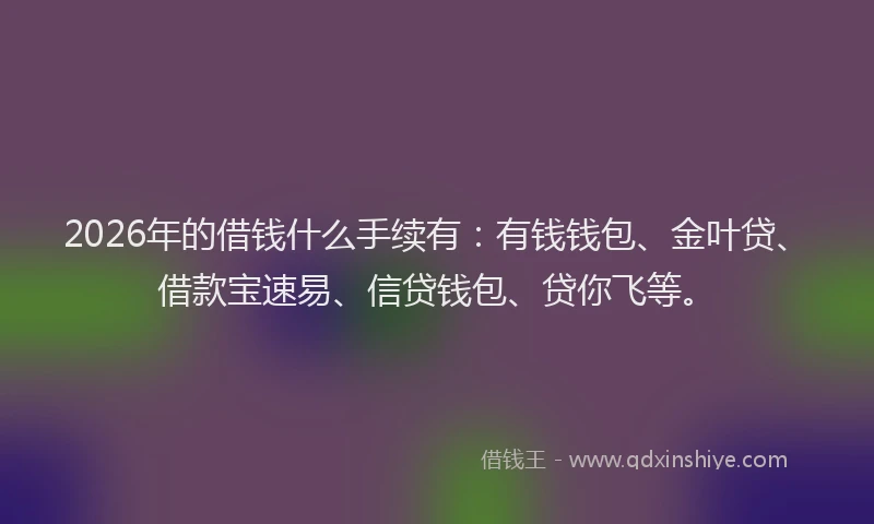 2026年的借钱什么手续有:有钱钱包、金叶贷、借款宝速易、信贷钱包、贷你飞等。