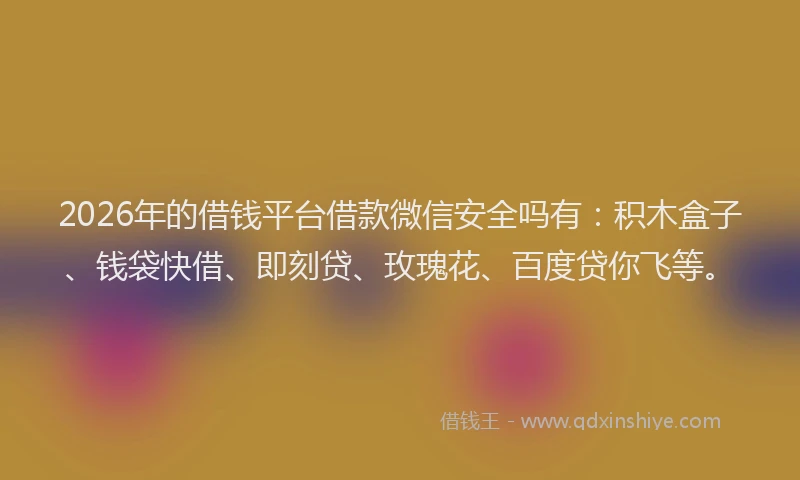 2026年的借钱平台借款微信安全吗有：积木盒子、钱袋快借、即刻贷、玫瑰花、百度贷你飞等。