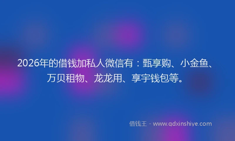 2026年的借钱加私人微信有：甄享购、小金鱼、万贝租物、龙龙用、享宇钱包等。