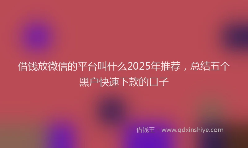 借钱放微信的平台叫什么2025年推荐,总结五个黑户快速下款的口子