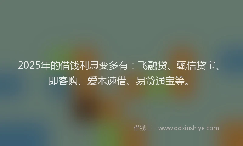 2025年的借钱利息变多有：飞融贷、甄信贷宝、即客购、爱木速借、易贷通宝等。