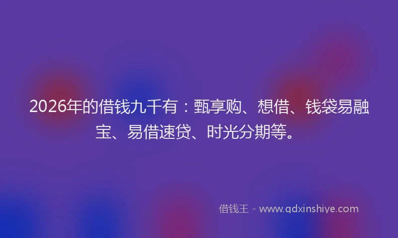 2026年的借钱九千有：甄享购、想借、钱袋易融宝、易借速贷、时光分期等。