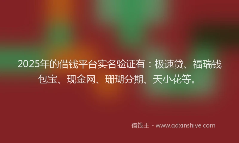 2025年的借钱平台实名验证有：极速贷、福瑞钱包宝、现金网、珊瑚分期、天小花等。