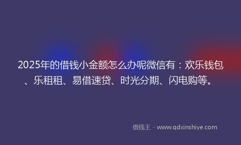 2025年的借钱小金额怎么办呢微信有:欢乐钱包、乐租租、易借速贷、时光分期、闪电购等。