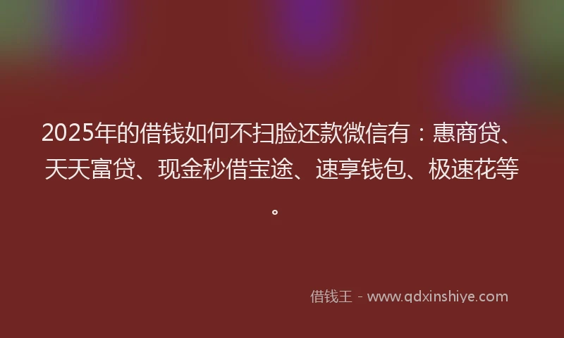 2025年的借钱如何不扫脸还款微信有：惠商贷、天天富贷、现金秒借宝途、速享钱包、极速花等。
