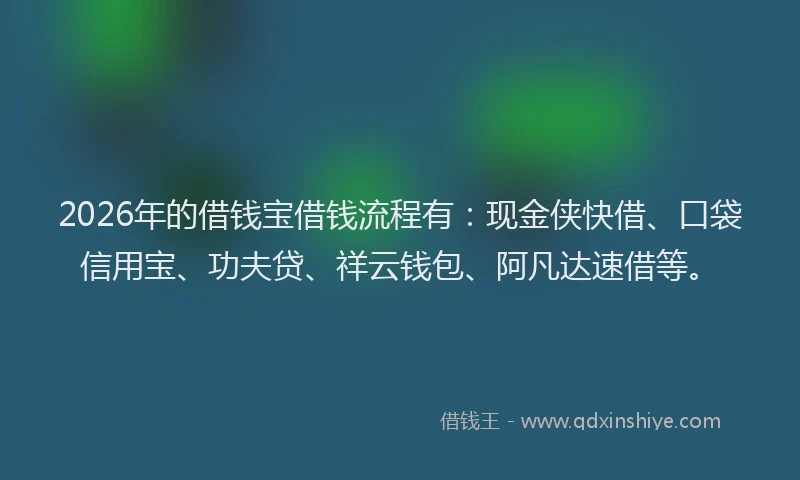 2026年的借钱宝借钱流程有：现金侠快借、口袋信用宝、功夫贷、祥云钱包、阿凡达速借等。