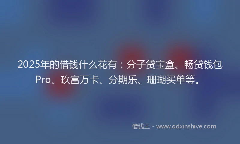 2025年的借钱什么花有：分子贷宝盒、畅贷钱包Pro、玖富万卡、分期乐、珊瑚买单等。