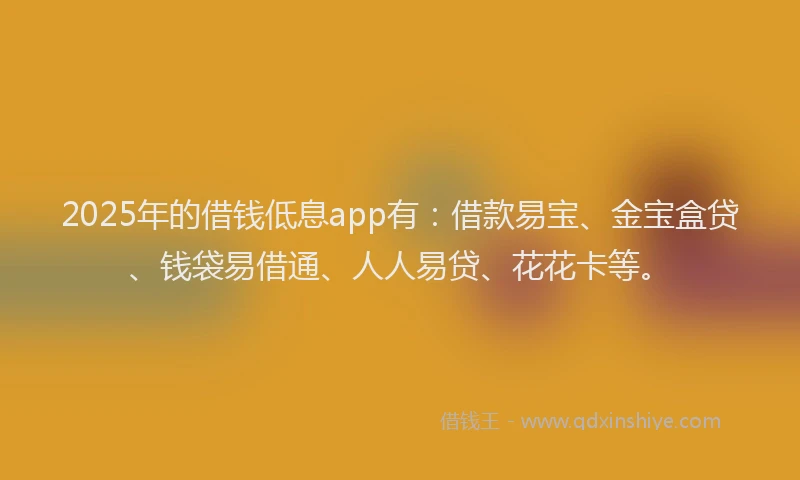 2025年的借钱低息app有：借款易宝、金宝盒贷、钱袋易借通、人人易贷、花花卡等。