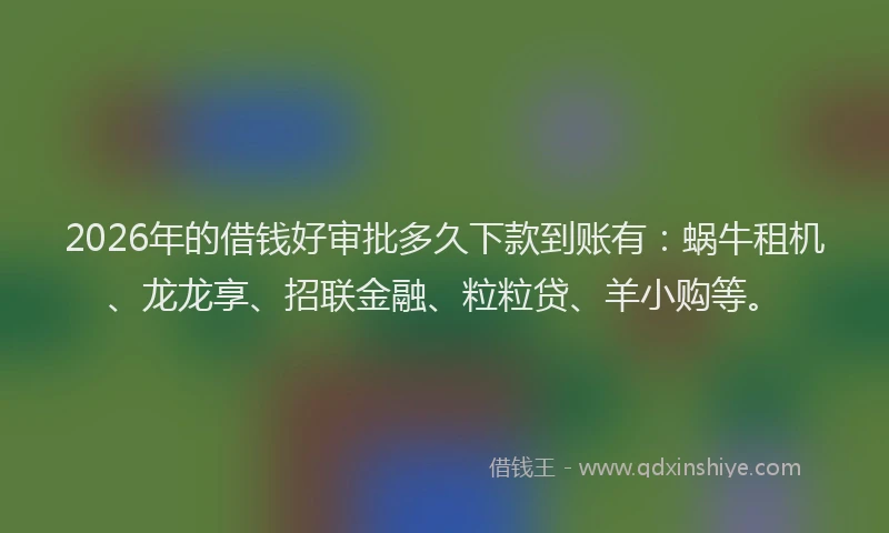 2026年的借钱好审批多久下款到账有：蜗牛租机、龙龙享、招联金融、粒粒贷、羊小购等。