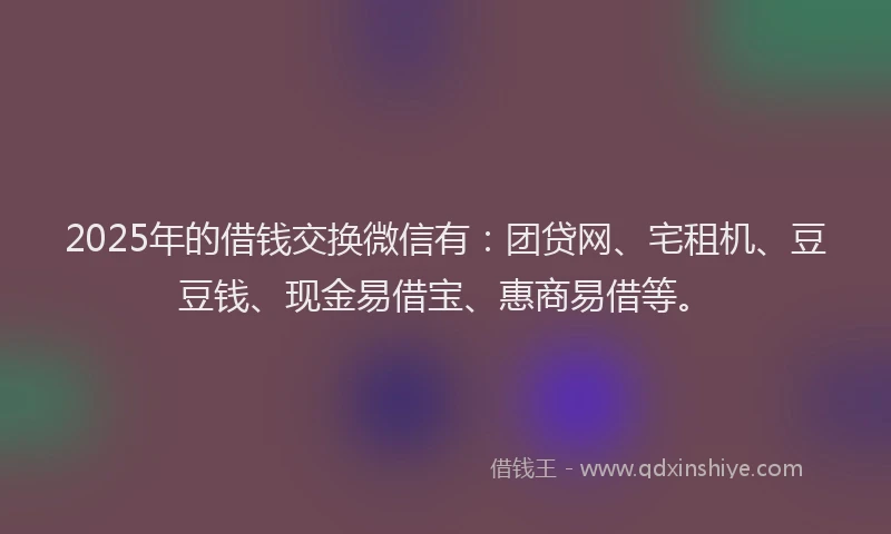 2025年的借钱交换微信有:团贷网、宅租机、豆豆钱、现金易借宝、惠商易借等。