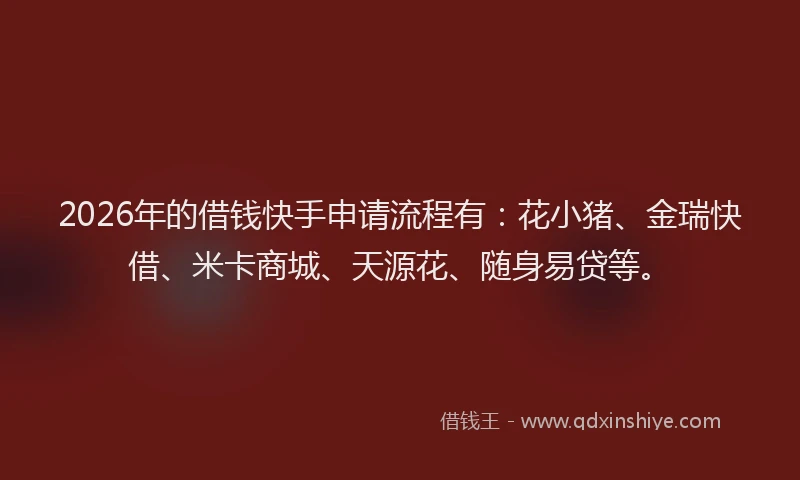 2026年的借钱快手申请流程有：花小猪、金瑞快借、米卡商城、天源花、随身易贷等。