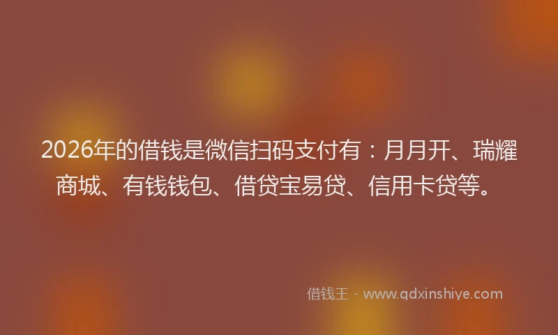 2026年的借钱是微信扫码支付有：月月开、瑞耀商城、有钱钱包、借贷宝易贷、信用卡贷等。