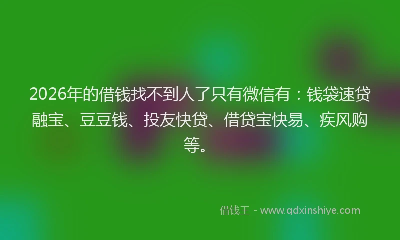 2026年的借钱找不到人了只有微信有:钱袋速贷融宝、豆豆钱、投友快贷、借贷宝快易、疾风购等。