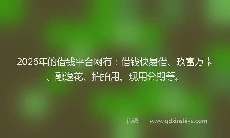 2026年的借钱平台网有：借钱快易借、玖富万卡、融逸花、拍拍用、现用分期等。