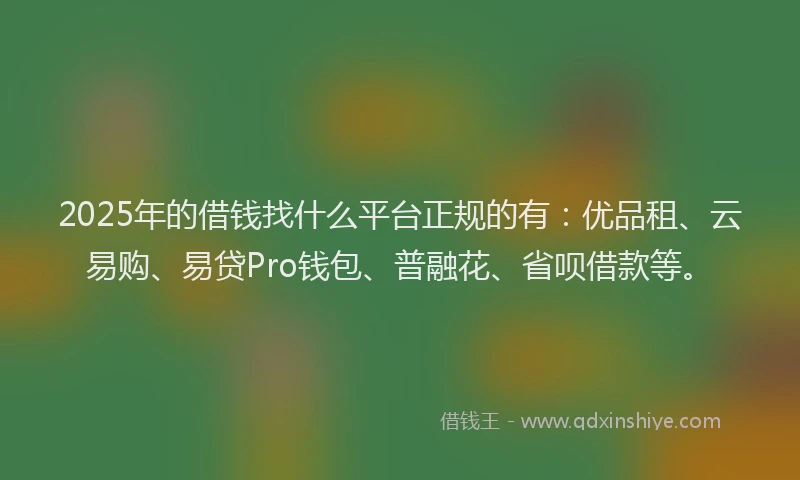2025年的借钱找什么平台正规的有:优品租、云易购、易贷Pro钱包、普融花、省呗借款等。