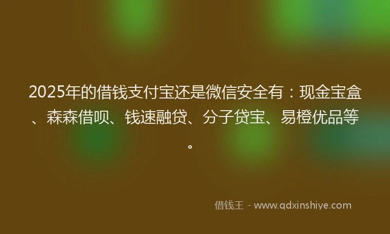 2025年的借钱支付宝还是微信安全有:现金宝盒、森森借呗、钱速融贷、分子贷宝、易橙优品等。