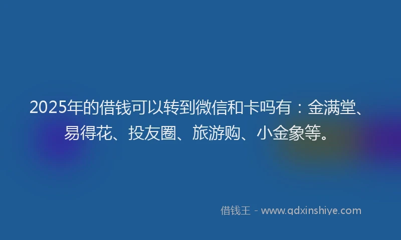 2025年的借钱可以转到微信和卡吗有：金满堂、易得花、投友圈、旅游购、小金象等。