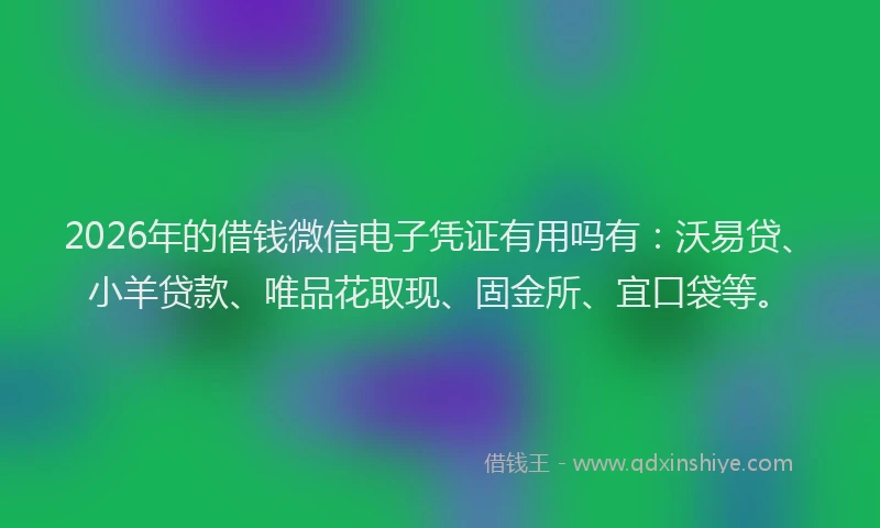 2026年的借钱微信电子凭证有用吗有：沃易贷、小羊贷款、唯品花取现、固金所、宜口袋等。