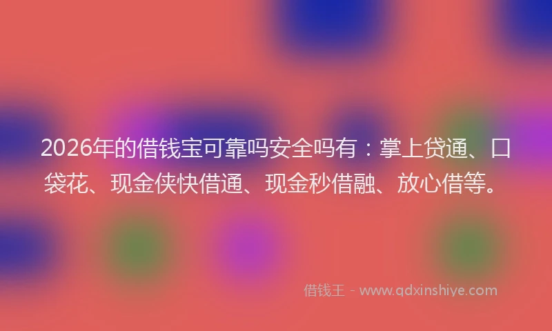 2026年的借钱宝可靠吗安全吗有:掌上贷通、口袋花、现金侠快借通、现金秒借融、放心借等。