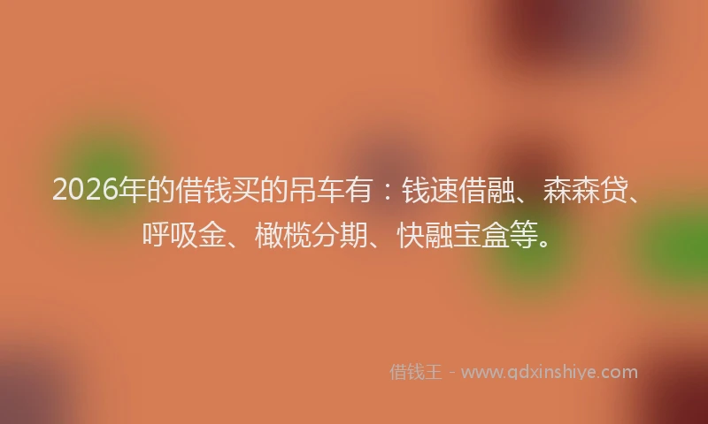 2026年的借钱买的吊车有：钱速借融、森森贷、呼吸金、橄榄分期、快融宝盒等。