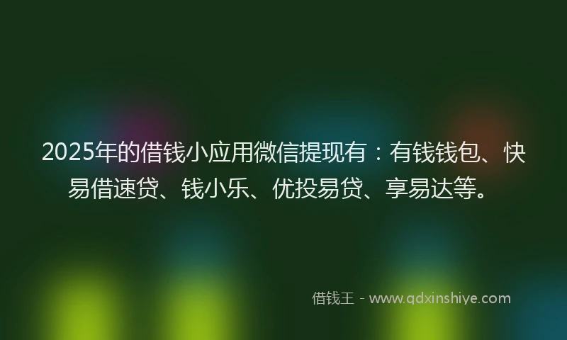 2025年的借钱小应用微信提现有:有钱钱包、快易借速贷、钱小乐、优投易贷、享易达等。