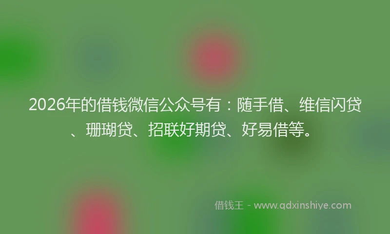 2026年的借钱微信公众号有：随手借、维信闪贷、珊瑚贷、招联好期贷、好易借等。