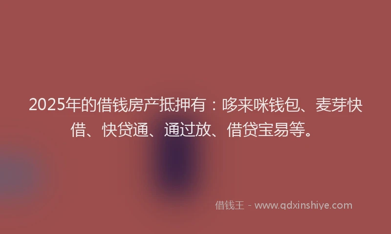 2025年的借钱房产抵押有：哆来咪钱包、麦芽快借、快贷通、通过放、借贷宝易等。