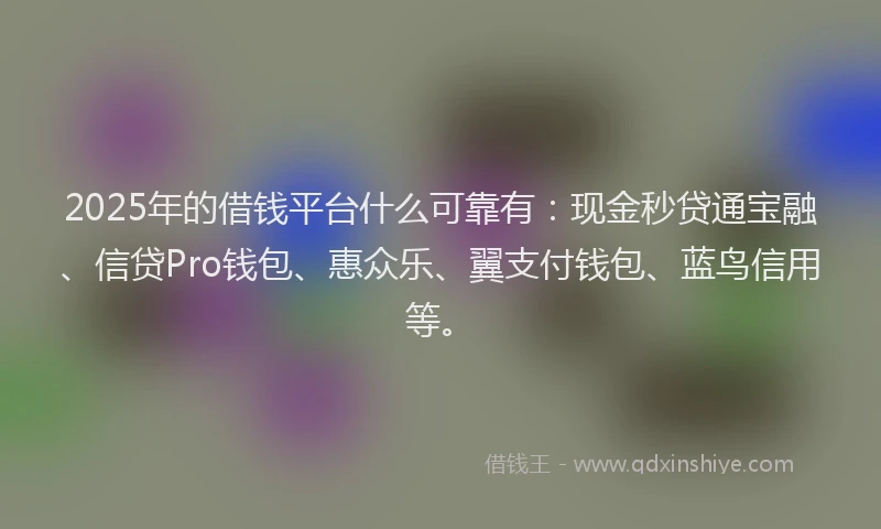 2025年的借钱平台什么可靠有:现金秒贷通宝融、信贷Pro钱包、惠众乐、翼支付钱包、蓝鸟信用等。