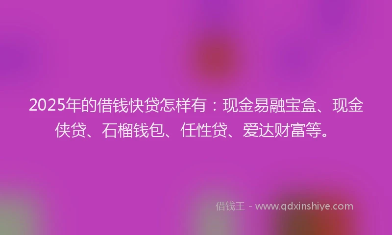 2025年的借钱快贷怎样有:现金易融宝盒、现金侠贷、石榴钱包、任性贷、爱达财富等。