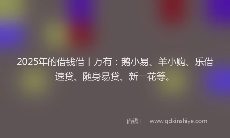 2025年的借钱借十万有：鹅小易、羊小购、乐借速贷、随身易贷、新一花等。