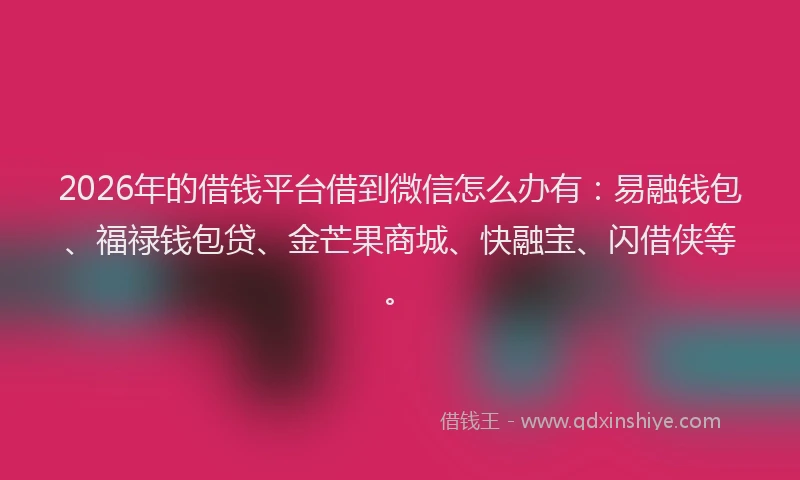 2026年的借钱平台借到微信怎么办有：易融钱包、福禄钱包贷、金芒果商城、快融宝、闪借侠等。
