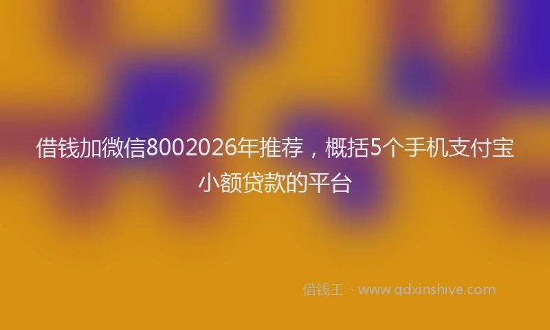 借钱加微信8002026年推荐，概括5个手机支付宝小额贷款的平台