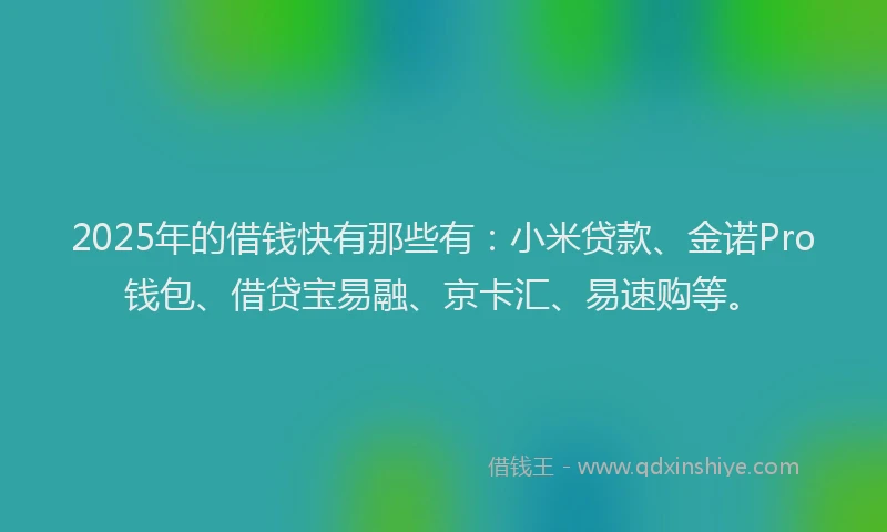2025年的借钱快有那些有:小米贷款、金诺Pro钱包、借贷宝易融、京卡汇、易速购等。