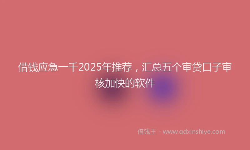 借钱应急一千2025年推荐，汇总五个审贷口子审核加快的软件