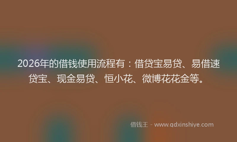 2026年的借钱使用流程有：借贷宝易贷、易借速贷宝、现金易贷、恒小花、微博花花金等。