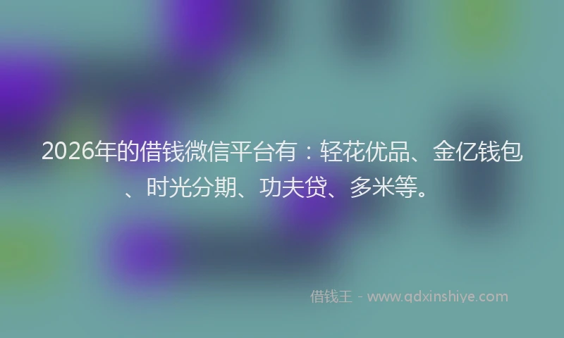 2026年的借钱微信平台有:轻花优品、金亿钱包、时光分期、功夫贷、多米等。